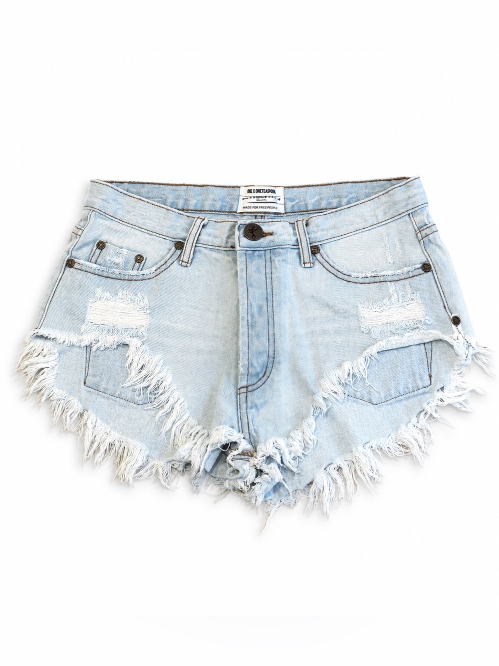 One x One Teaspoon Rollers Distressed Denim Shorts Light Wash Sz 26